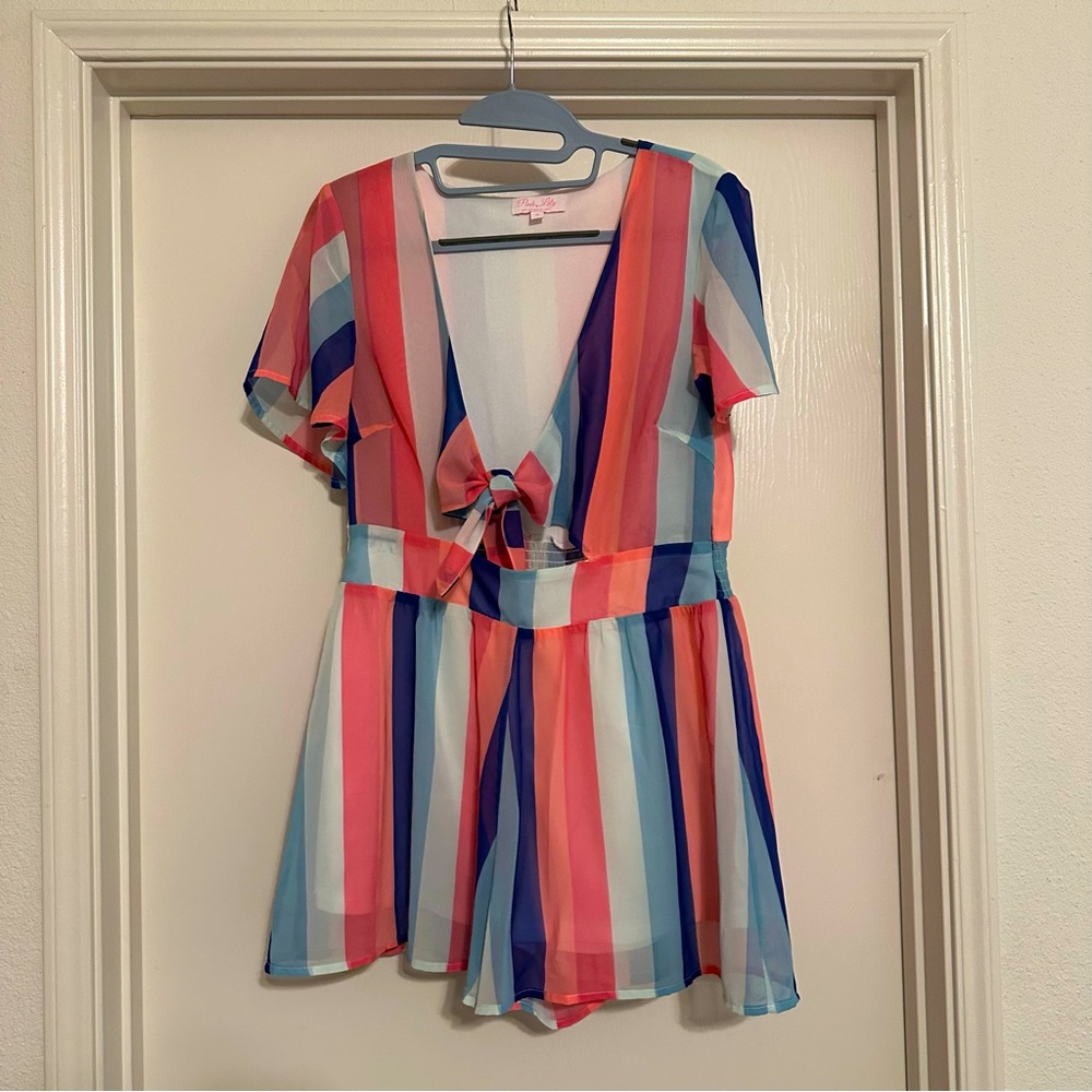 Pink Blue Striped Romper